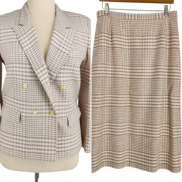 Vintage Celeste Sport Plaid Wool Blend Blazer Jacket and Skirt Suit Set Lapel - Picture 1 of 9